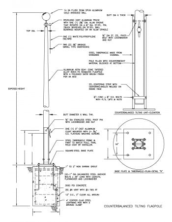 Counterbalanced Tilting Flagpole Drawing
