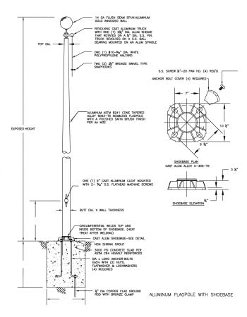 Shoe-Base Mounted Flagpole Drawing